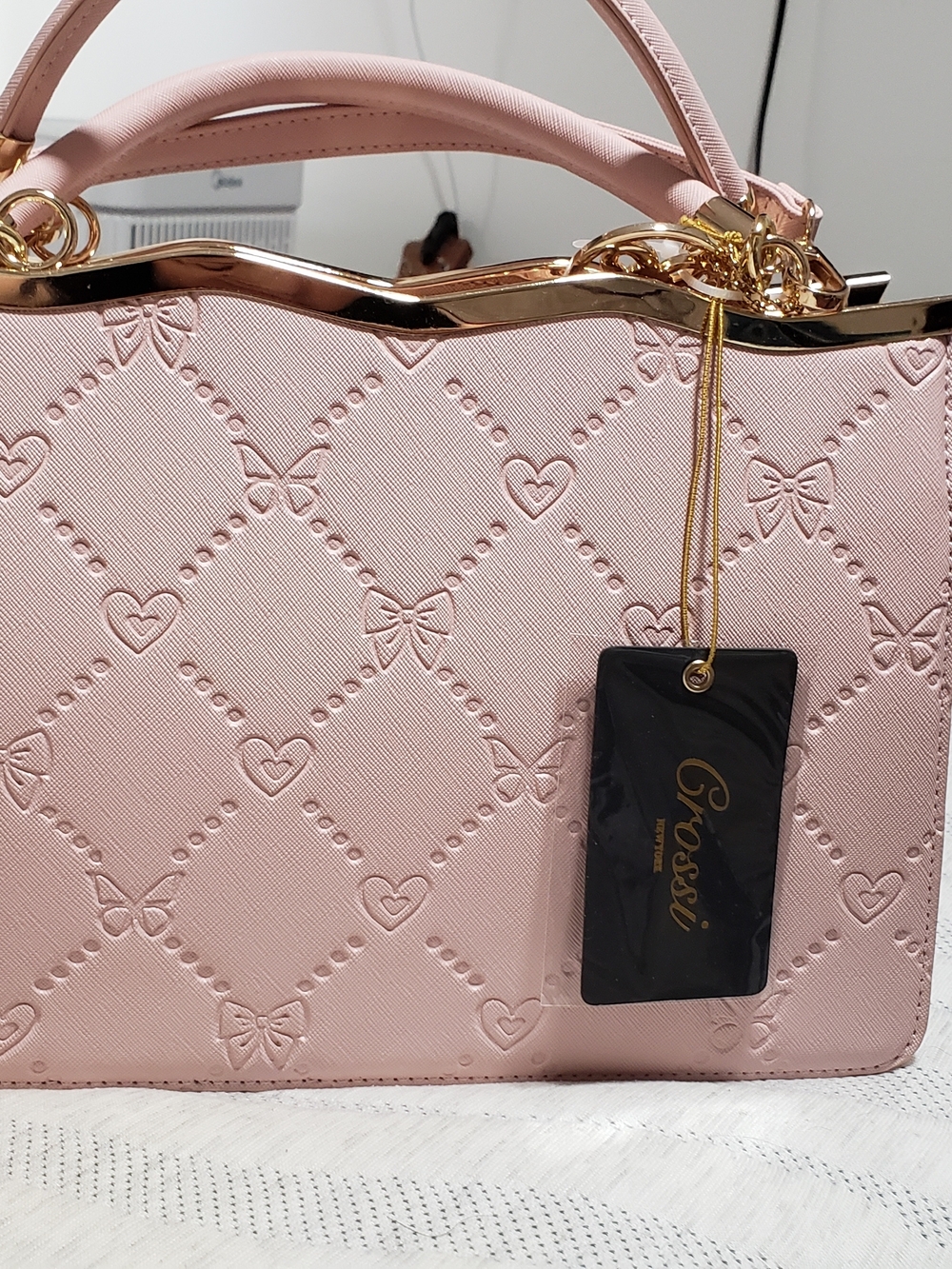Pink Embossed Heart Tote Bag